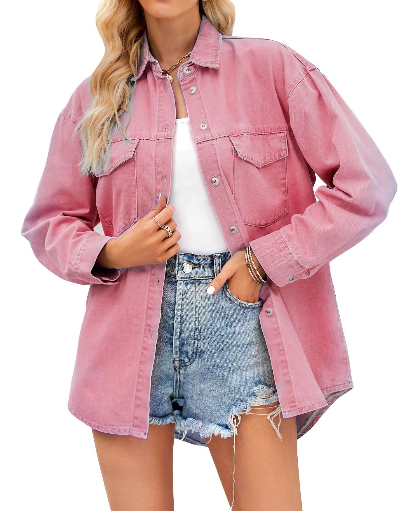 Women's Boyfriend Denim Shirt – Casual Baggy Button-Down Jean Blouse Everyday Wonders