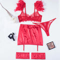 Lingerie Red Feather Lace Garter Belt Set for Women